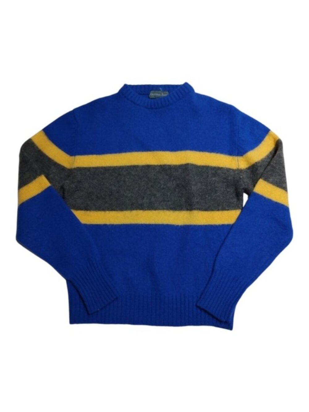 Christopher Hayes 100% Wool Blue Yellow Gray Stripe Sweater S Vintage Woolmark